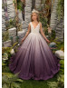 Purple Sequin Sparkle Buttons Back Long Flower Girl Dress